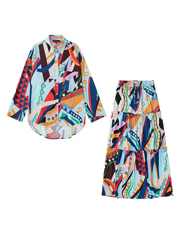 

Лето 2022, женские свободные комплекты из 2 предметов, модные женские костюмы с юбкой, Женский уличный костюм, одежда