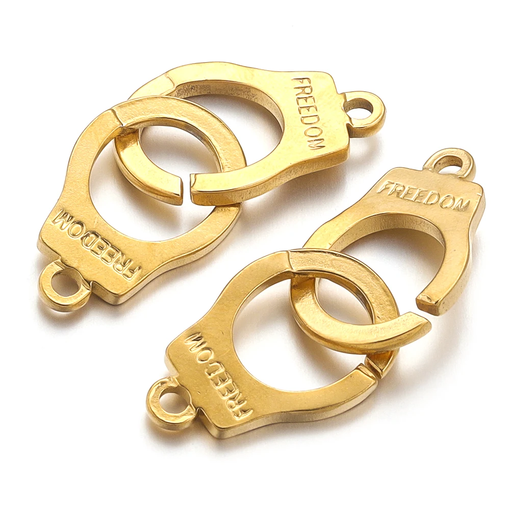 

2pcs Stainless Steel Free Hollow Handcuff Charm Gold Plated Connectors for DIY Bracelet Necklace Parts Jewelry Making Supplies