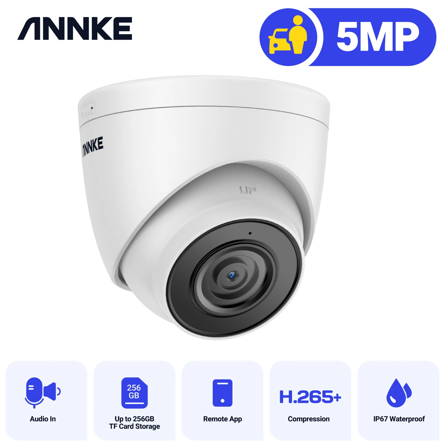 ANNKE 1PCS HD 5MP POE Security Camera With Audio Recording Outdoor Indoor Weatherproof IP Camera 5MP Video Surveillance Camera