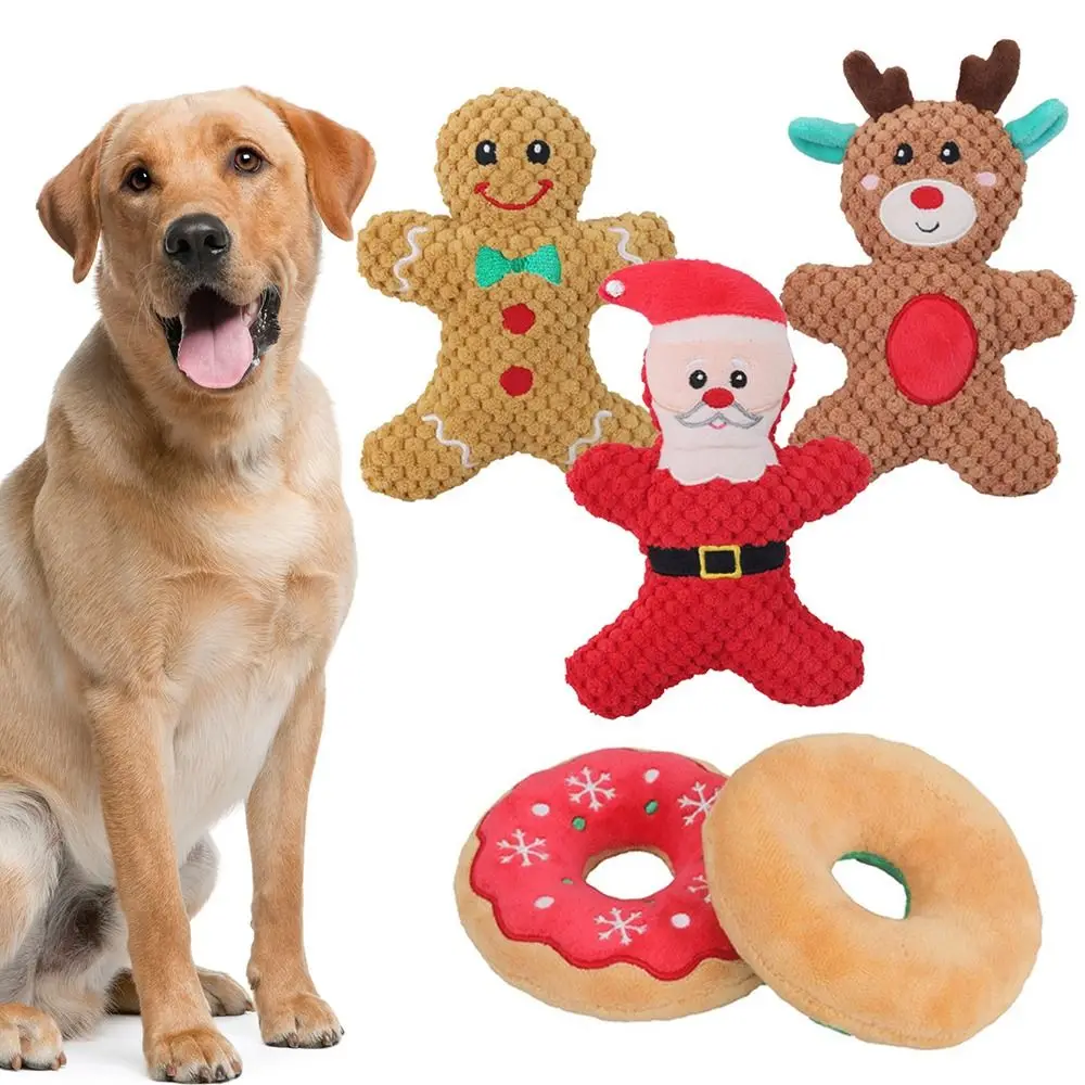 Playing Cat Dog Gift Donut Molar Bite Cotton Ropes Knot Pets Dog Toys Noise Chewing Toy Santa Elk Gingerbread Man