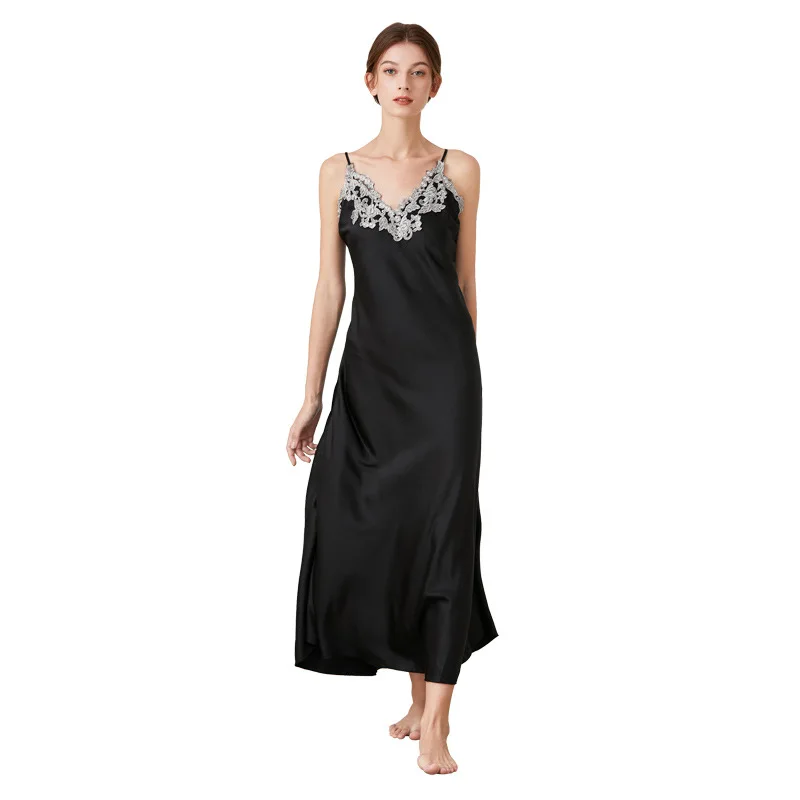 Sexy sleepwear  Night dress women Lacy sexy v-line collar long halter nightdress Home Dress  Night wears for women