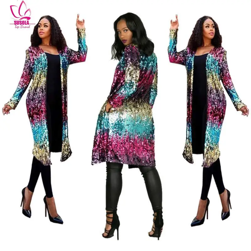 Уличная одежда с блестками SUSOLA длинные пальто женская куртка Женская