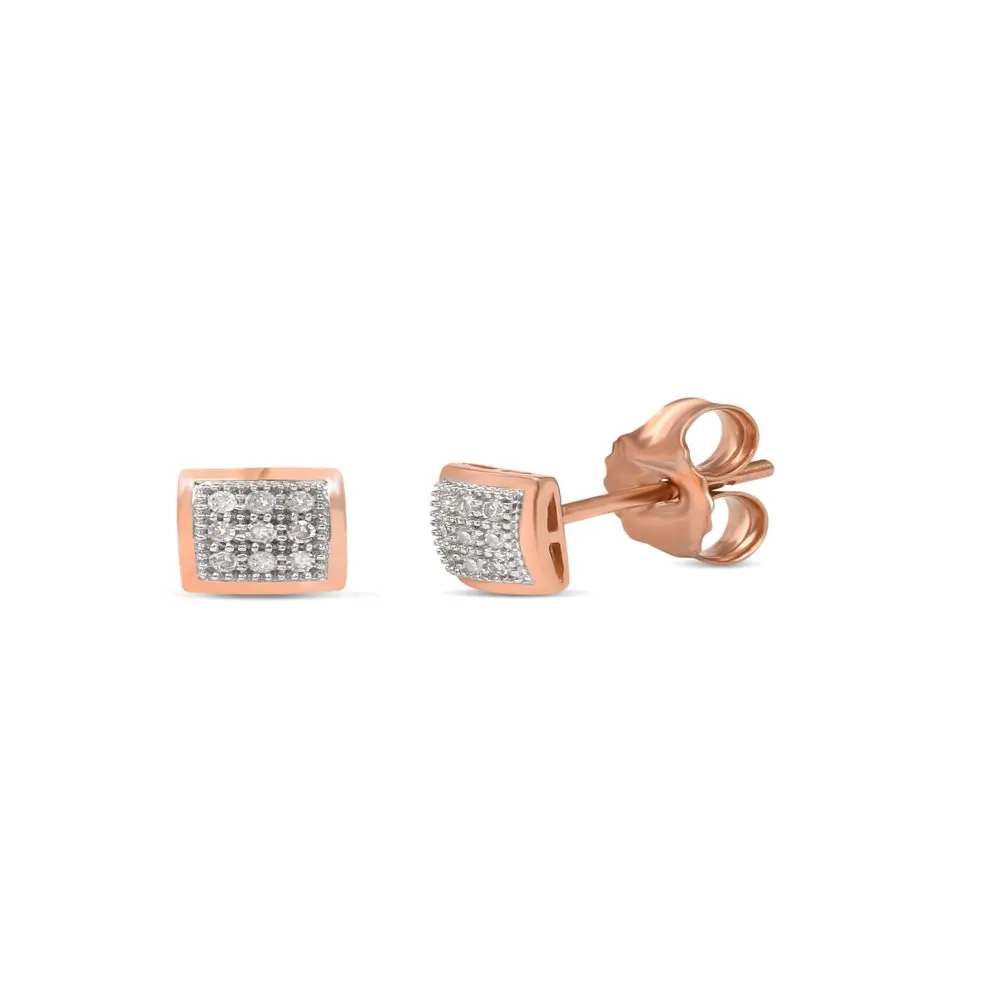 1/20ct TW  10K Rose Gold Cushion Shape Cluster Stud Earrings