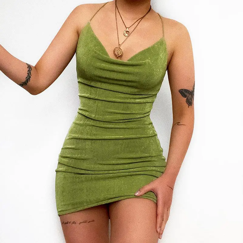 

Solid Color Beauty Back Sling Dress for Women Summer2021New Elegant Sexy Socialite Slimming and Tight Hip Skirt Fashion