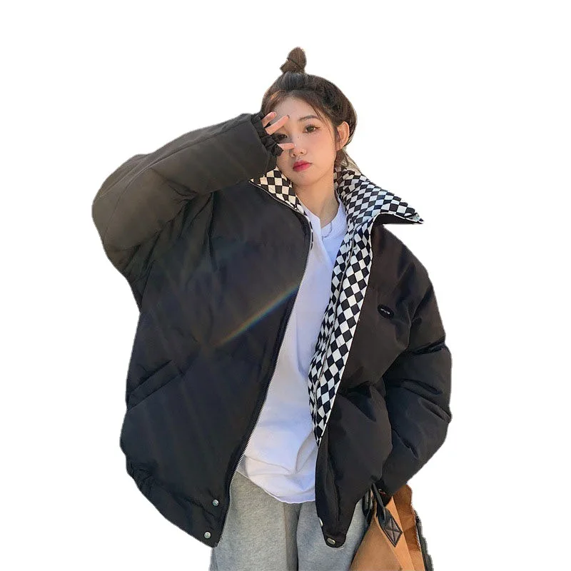 2022 Winter Down Cotton Jacket Women Zipper Loose Padded Coat Female Solid Thickening Warm Puffer Parkas Jackets Black White