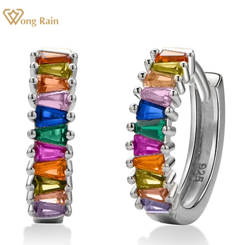 

Wong Rain 925 Sterling Silver 3EX VVS Rainbow Sapphire Created Moissanite Hoop Earrings for Women Fine Jewelry Drop Shipping