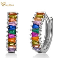 wong rain 925 sterling silver 3ex vvs rainbow sapphire created moissanite hoop earrings for women fine jewelry drop shipping