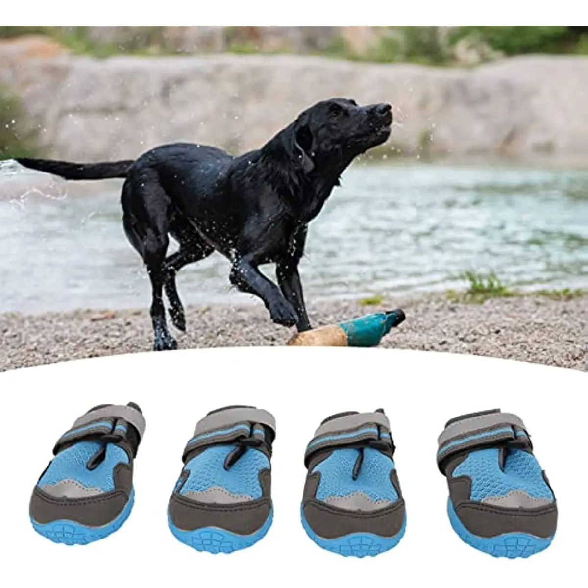 

ABQO Dog Shoes, 4 Pieces Wear Resistant Breathable Blue Pet Paw Protector with Reflective Strips for Dogs for Walking Hiking