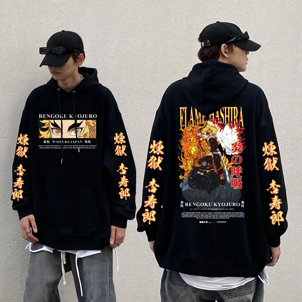 

Japanese Anime Demon Slayer Kimetsu No Yaiba Graphic Hoodie Men Manga Oversized Sweatshirt y2k Men's Rengoku Kyoujuro Hoodies