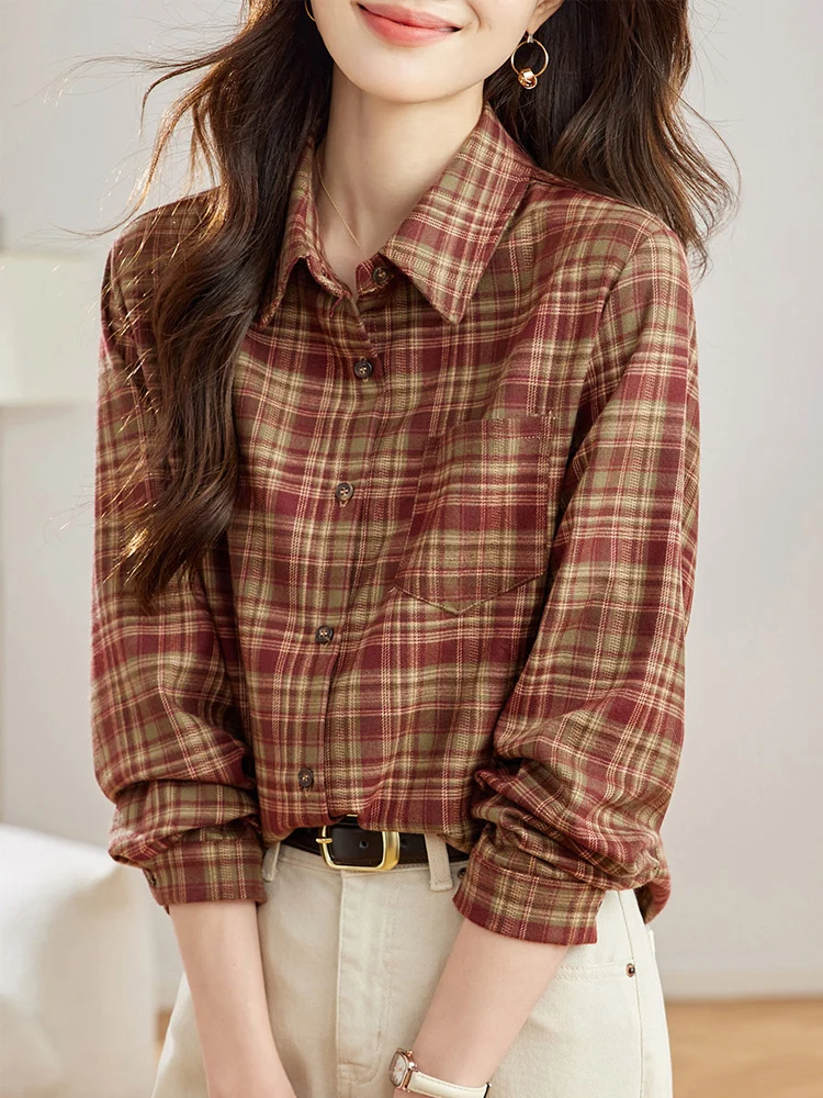 Рубашки в клетку для шлифовки женские рубашки с длинным рукавом осень 2023 новинка