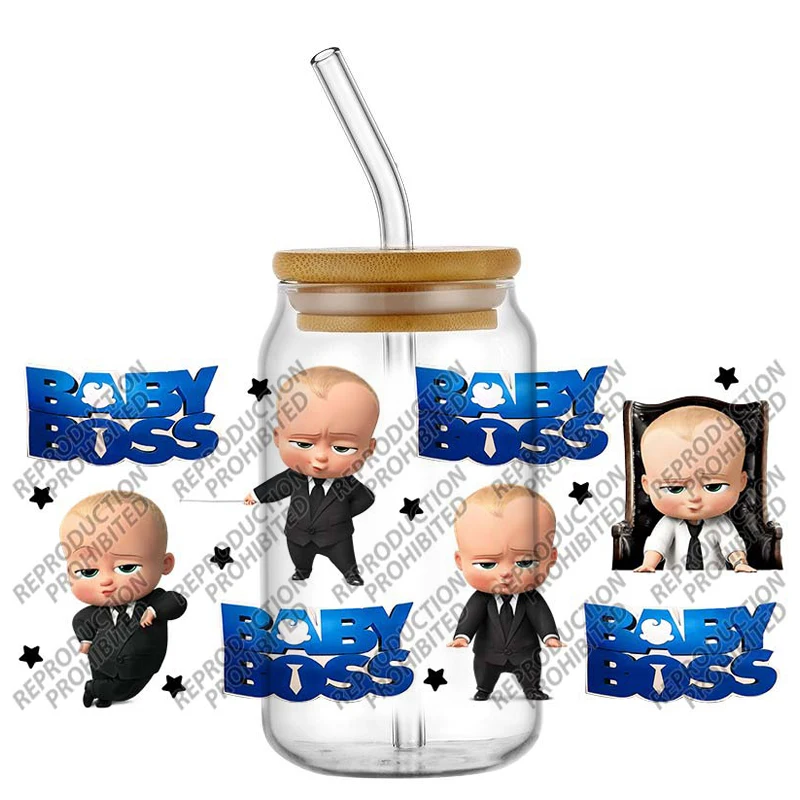 Фото Наклейки-стикеры Cartoon Baby Boss UV DTF для стаканов 16 унций, стеклянных и пластиковых банок Libbey, самоклеящиеся, моющиеся, для самостоятельного оформления №2