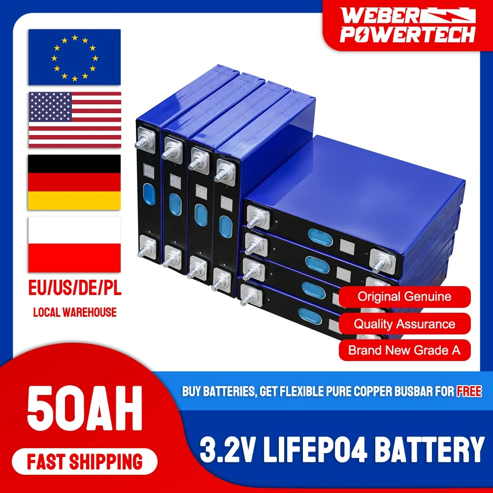 

LiFePO4 Аккумулятор 3,2 В 50Ah Pack Класс A Совершенно новый литий-железный аккумулятор DIY 8PCS 12V 24V Солнечный мотоцикл Электрический автомобиль