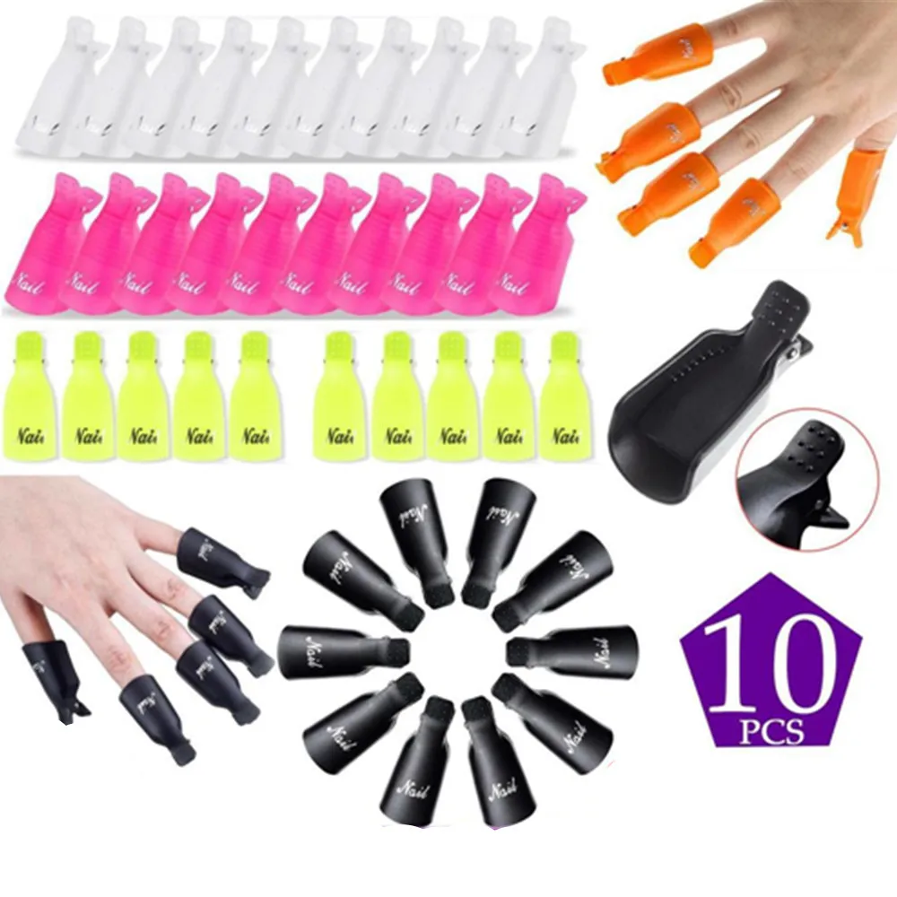 

10pc Plastic Nail Soak Off Cap Clips Uv Gel Remover Wrap Tool Removal Of Varnish Nail Degreaser Cleaner Manicure Art Accessories