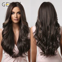 gemma long brown wigs for women wavy highlight blonde wig wavy synthetic wig middle part high density temperature fibre hair