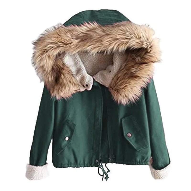 Short Hooded Parka With Fur Collar Winter Jacket Women Casual Warm Adjustable Waist Female Cotton Liner Parka Coats 2022 New