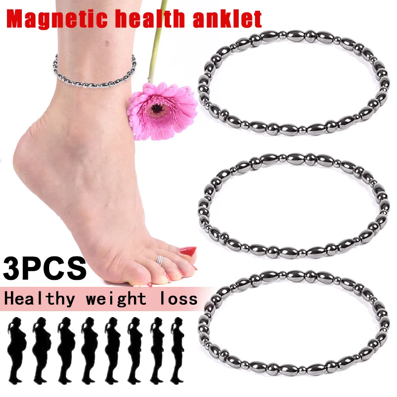 

3 Pcs Magnetic Slimming Anklet Black Lightweight Breathable Elastic Slimming Multiple Adult Weight Loss Healthy Therapy Anklet