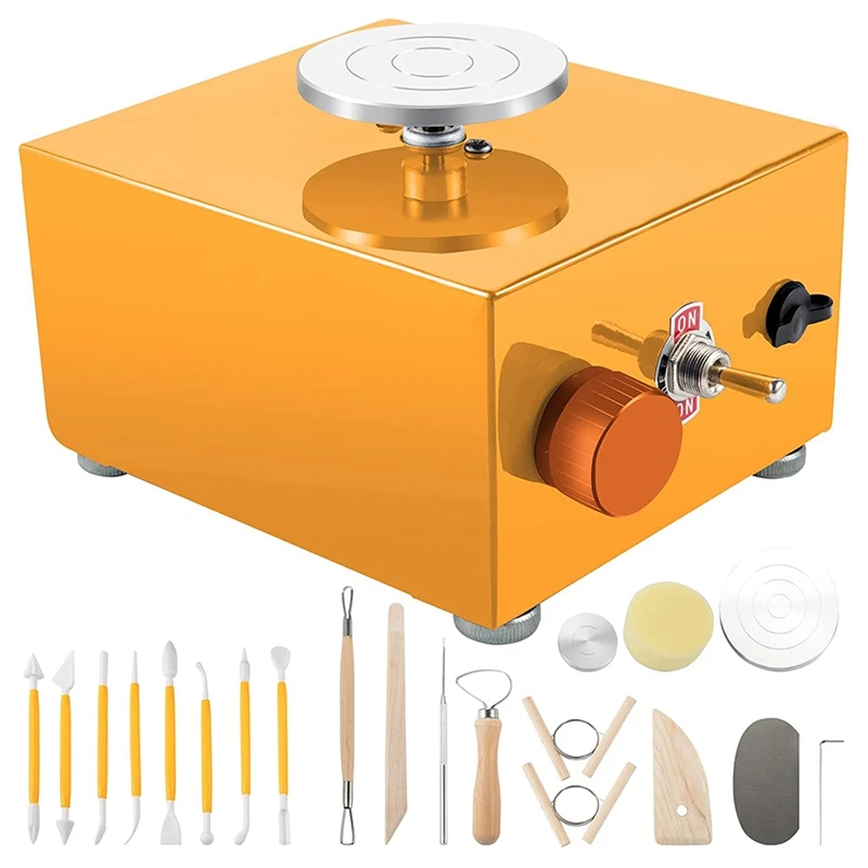 

Mini Pottery Wheel 30W Ceramic Wheel Adjustable Speed Clay Machine Electric Engraving Kit,For Art Craft Work US Plug
