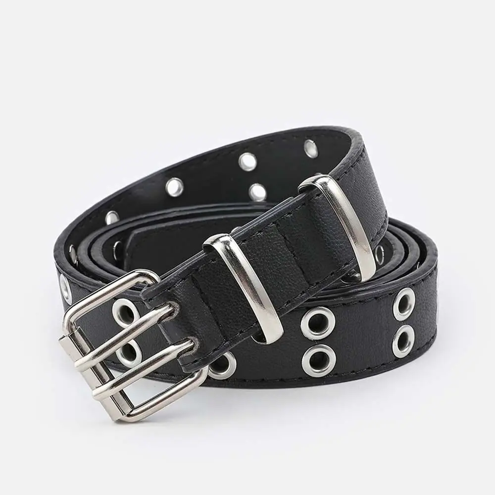 Row Hole Punk Style Metal Buckle Casual Belt Accessories PU leather Belt Female Thin Waistband Korean Waist Strap