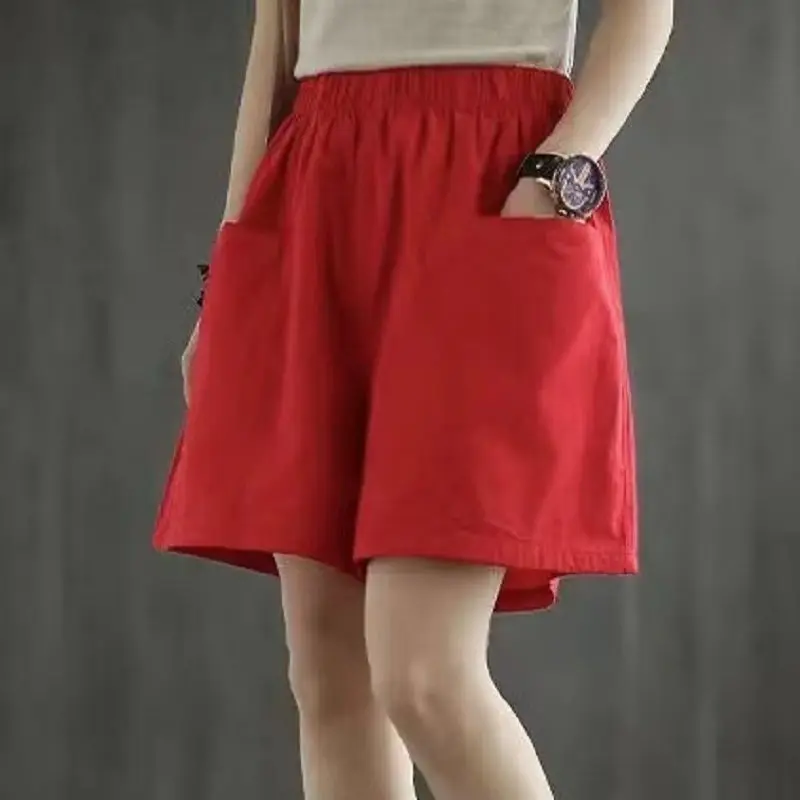 WTEMPO Cotton Wide Leg Shorts Women's Chic Pockets High Waist Slim Versatile Casual Shorts Fashion StreetWear Womens Shorts