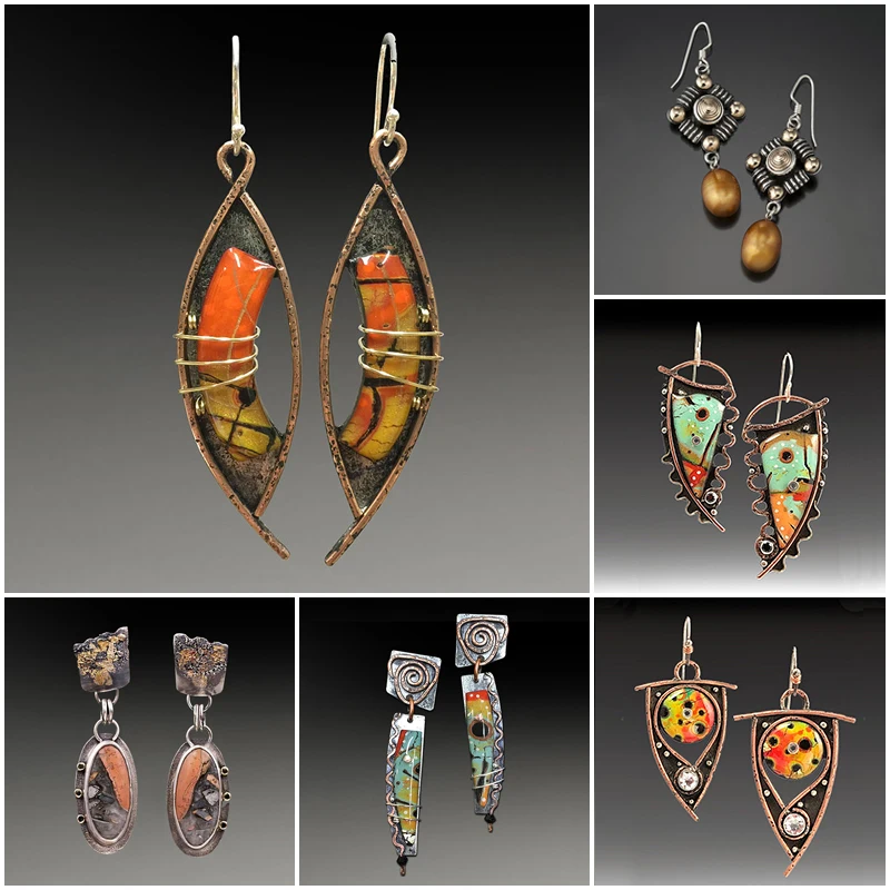 Женские серьги с камнем Винтажные желтого и оранжевого цветов из полого металла