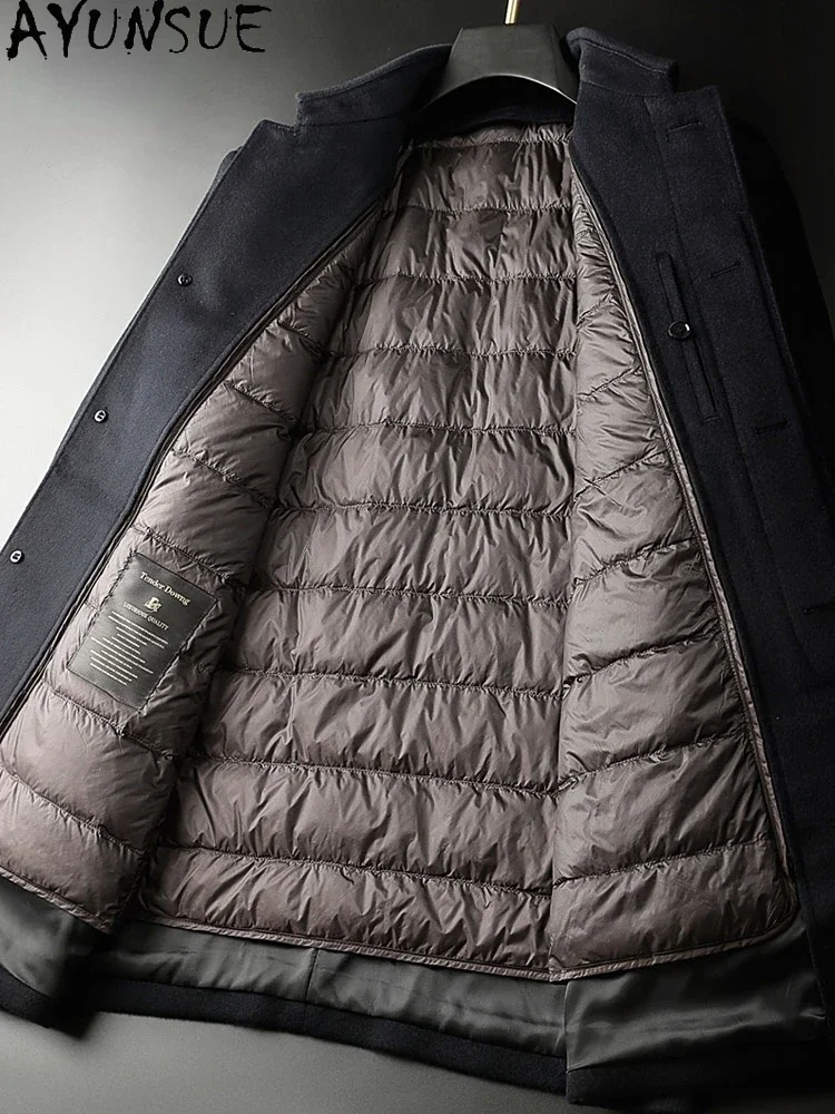 Фото AYUNSUE 82% шерстяные куртки мужские 18% кашемировое пальто средней длины зимние утолщенные съемные белые гусиные пуховые внутренние подкладки Abrigo Mujer №3
