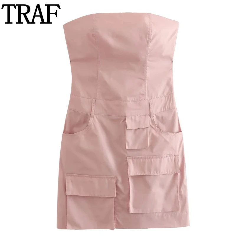 

TRAF 2023 Woman Pink Mini Dress Women Off Shoulder Sexy Short Dresses Daring Backless Bodycon Corset Dress Summer Party Dresses
