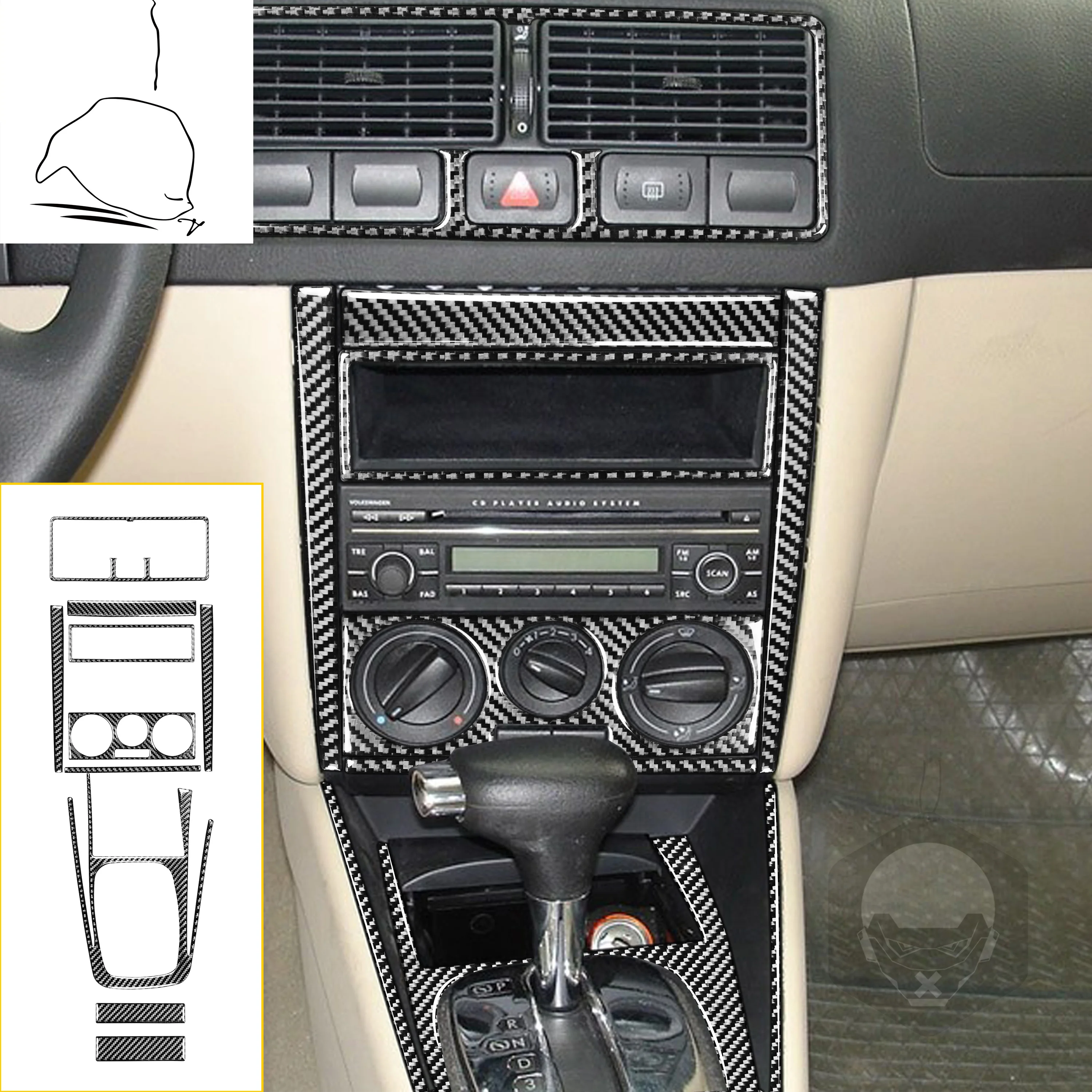 

Car Carbon Fiber Center Console Cover Sticker Kit Gear Shift Air CD Panel For Golf 4 Jetta Bora MK4 R32 GTI 1999-2004 Interior