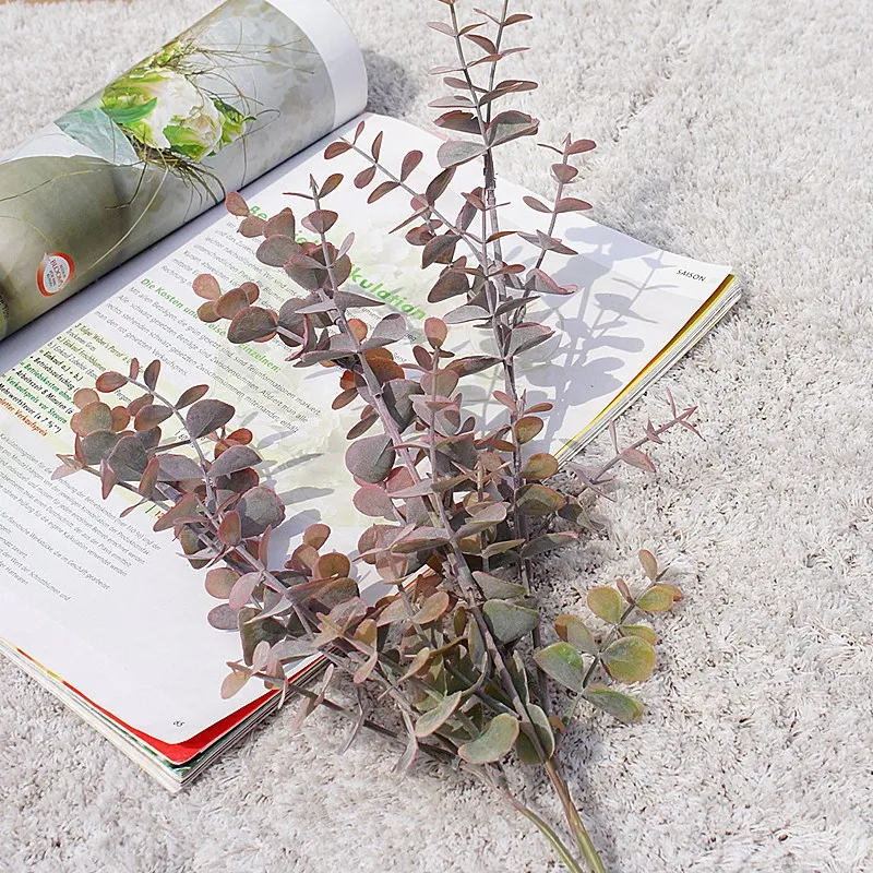 

Long Branch 3 Fork Eucalyptus Ornamental Flowerpot Artificial Plants Decorative Flowers Fake Leaf Scrapbookvases for Home Decor