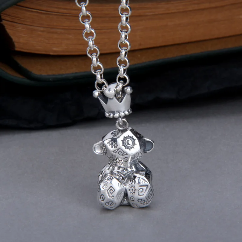 

2022 Pure S925 Silver Jewelry New Graffiti Crown Bear Fashion Trend Simple Men And Women Pendant Valentine's Day Gift