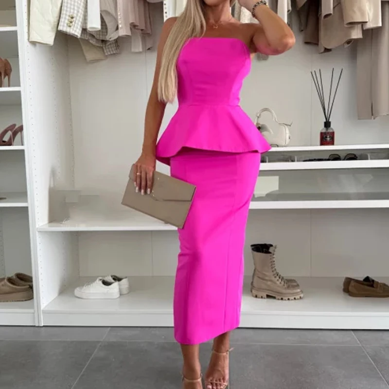 Женский сексуальный топ без бретелек с юбкой трапециевидной формы