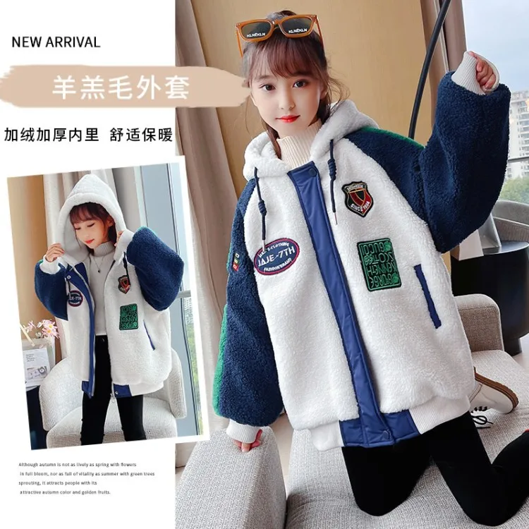 

Winter Coats 2022 Girls Clothing Jackets Parka Clothes Medium Long Coat Windbreaker Plaid Thicken Lamb Children Woolen Coats