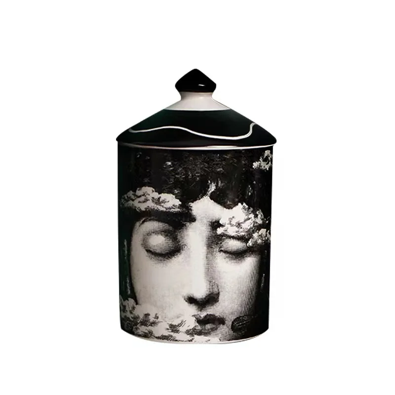 European Women Face Candle Holder Jar Ceramic Decorative Jar Home Retro Scented Candle Jars with Lid Gifts