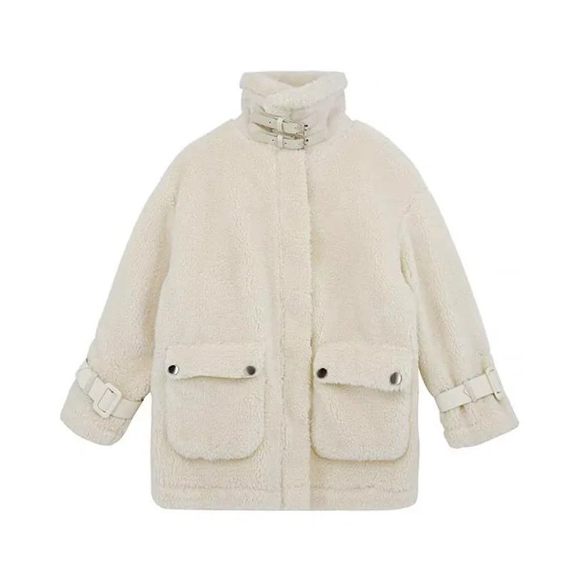 Winter Thickened Chic Lamb Wool Loose Short Coat Women's Faux Fur Overcoat New Fashion Korean Long Sleeve Solid Color Jacket