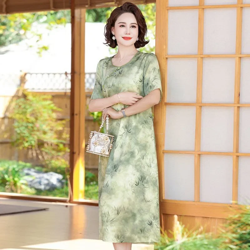 Элегантное летнее платье для мам среднего возраста с короткими рукавами новый