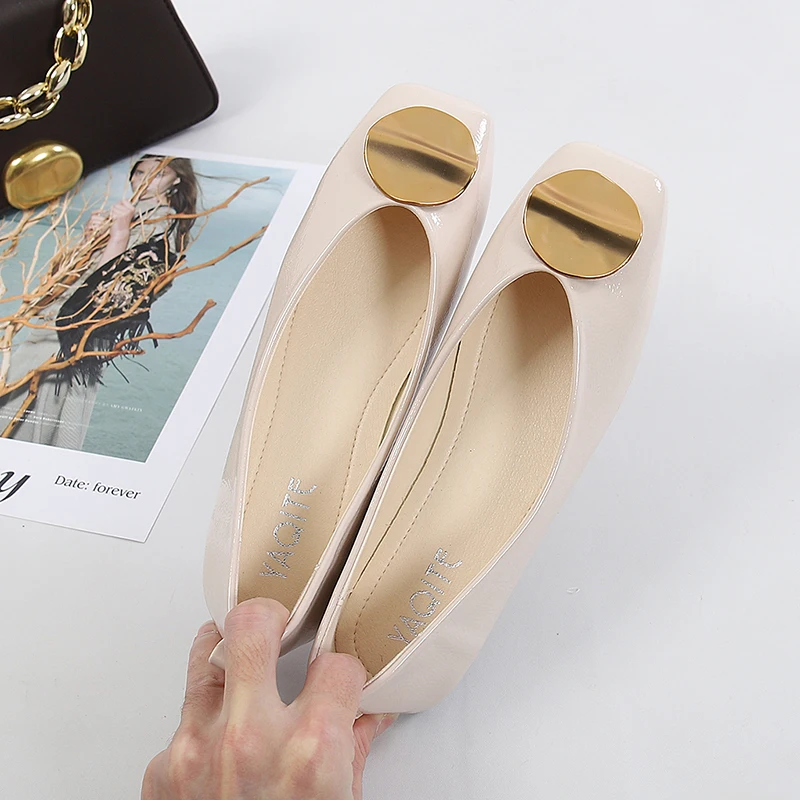 Good Quality Patent Pu Square Toe Ladies Dress Shoes Women's Pumps Flats