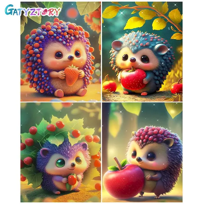 

GATYZTORY Cartoon Acrylic Painting By Numbers Handmade Fruit Hedgehog For Adults Coloring By Number Gift Home Decors Artwork
