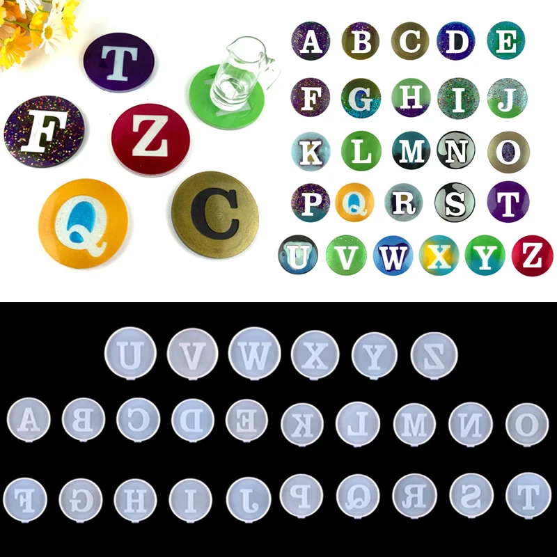 

DIY 26 Capital Letter Coaster Silicone mold Round Coffee Pad Tea Cup Mat Epoxy Resin Casting Mould Home Decor Ornaments