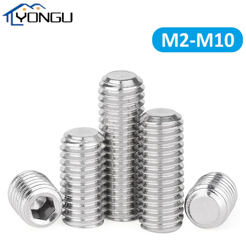

304 Stainless Steel Flat Point Allen Head Set Screws Hexagon Socket Headless Bolts M2-M10