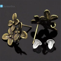 doreen box antique bronze flower earring post w stoppers loop copper 15x14mm stud earring for women jewelry gifts 5 pairs