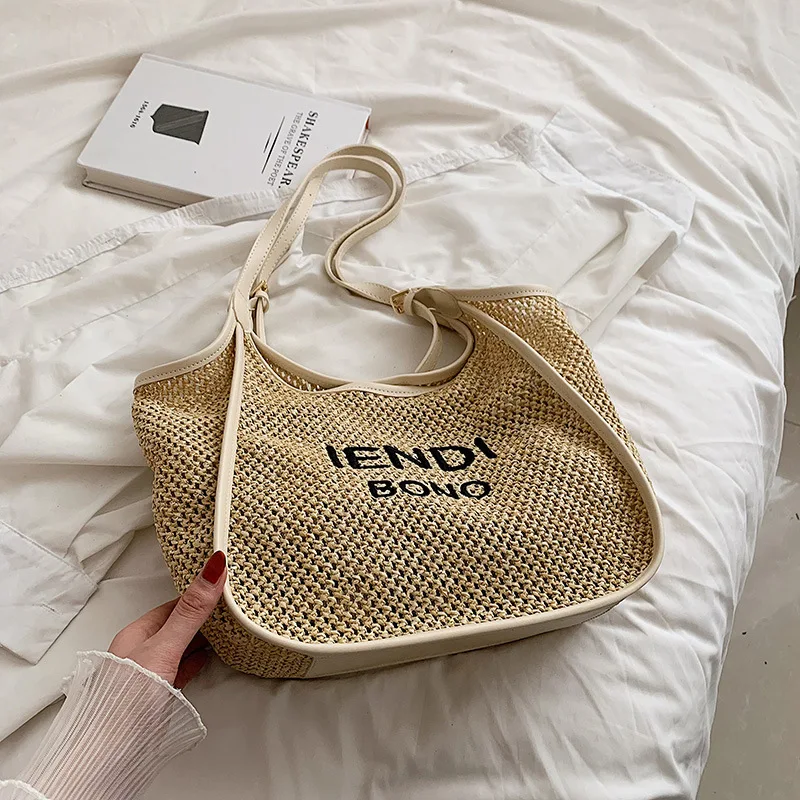 

Large Capacity Crossbody Bags for Women Straw Women's Bag 2022 Trend Woven Luxury Designer Handbags Tote Female Beach Bag