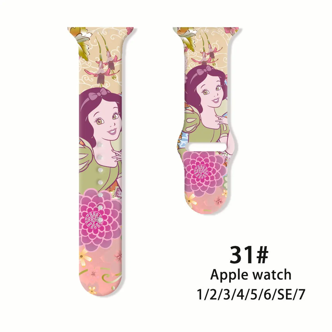 Фото Силиконовый ремешок Disney Princess Melody для Apple Watch Band, браслет для iWatch SE 7 6 5 4 3 2 1, 41 мм 45 мм 44 мм 42 мм 40 мм 38 мм №4