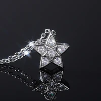 new simple cute silver plated pentagram pendant necklaces for women shine cz stone inlay link chains fashion jewelry party gifts