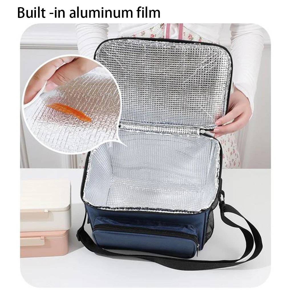 

Portable Lunch Box Bag Zipper Oxford Cloth Aluminum Foil Thermal Food Cooler Fresh Keep Travel Picnic Storage Tote Case