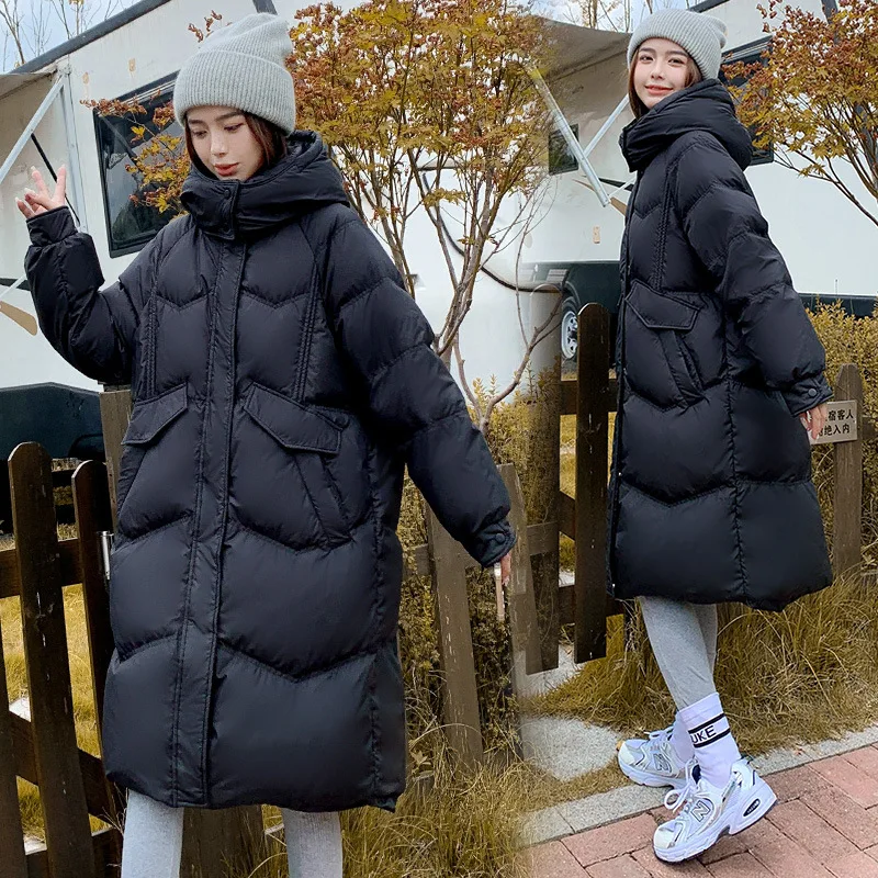 Women Hooded Down Jacket 2022 Long Jackets Overcoat Clothes Large Plus coats Windproof Warm White Duck Soft Loose Winter Coat