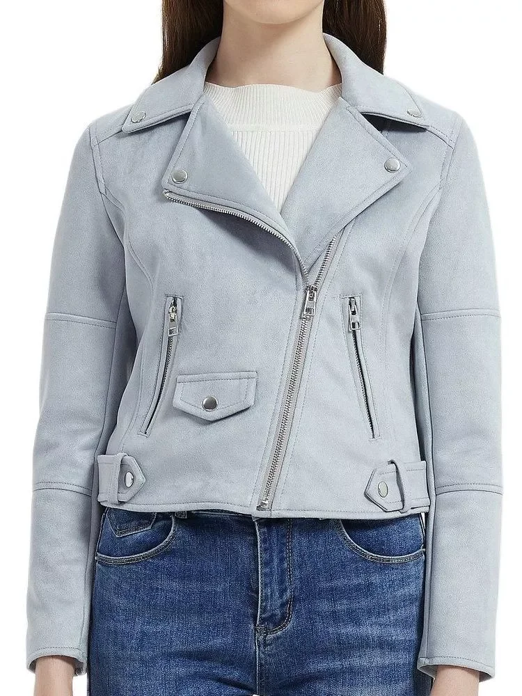 

Куртка женская Байкерская из мягкой искусственной замши, повседневная короткая красная матовая верхняя одежда, осень-зима