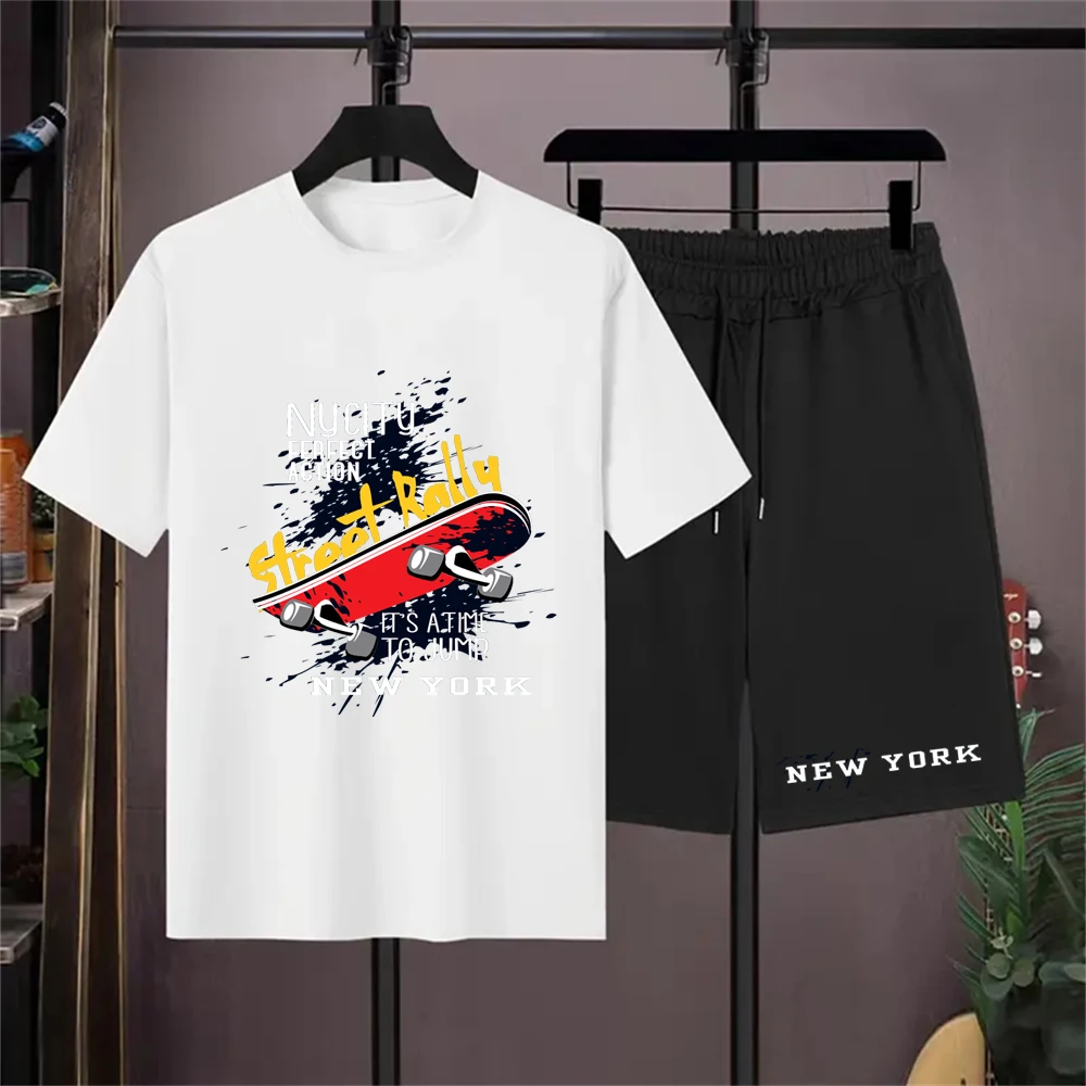 

100% Cotton 1 T Shirt+1 Shorts Suit Summer Men's T-shirt 3d Print Short Sleeve Sweatshirt Pattern T Shirt Mens Tee T Clothes