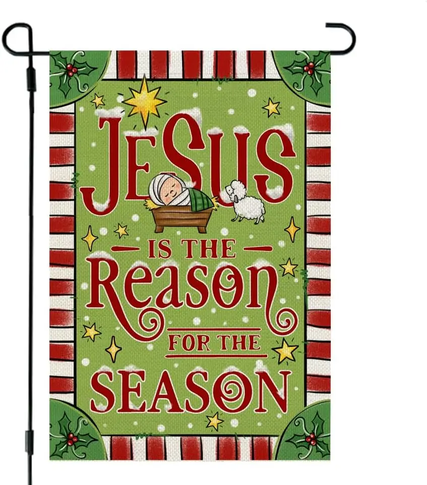 

Christmas Garden Flag 12x18 Inch Double Sided Small For Outside Burlap Jesus Is The Reason For The Season Holiday Yard Flag