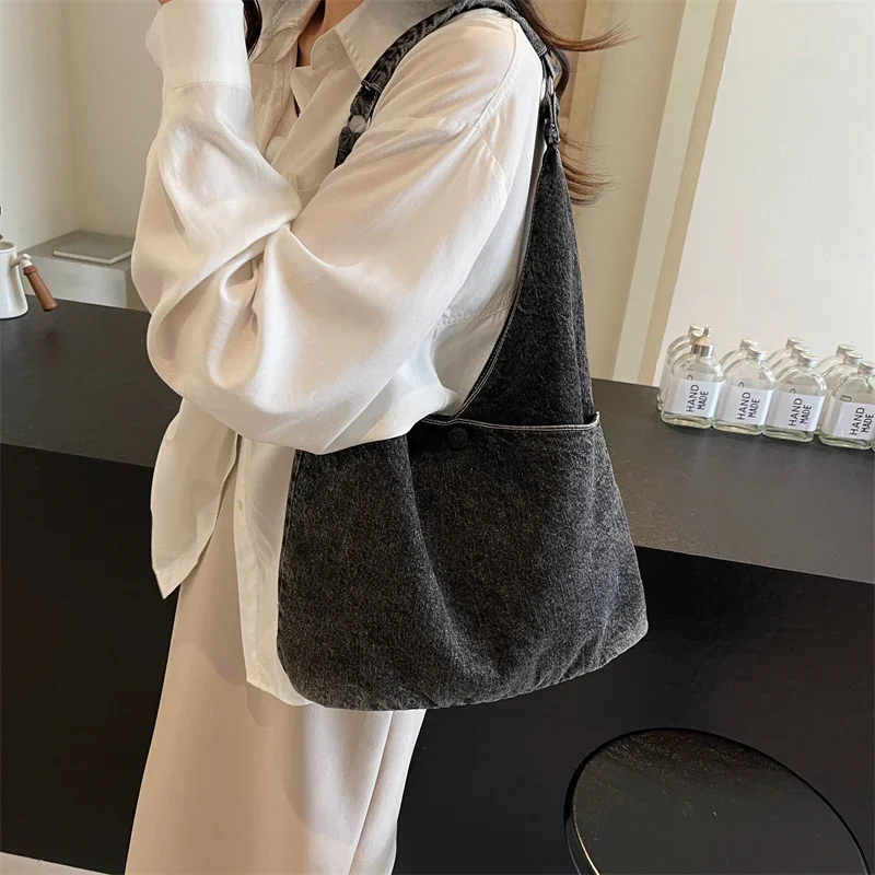 Черная джинсовая женская сумка новинка Женская холщовая сумка-шоппер