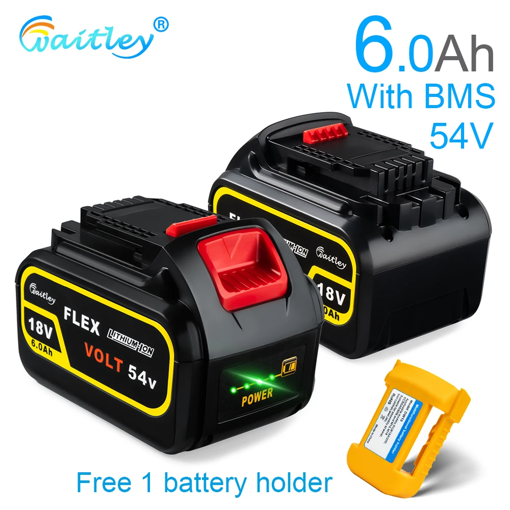 

Waitley 6.0Ah Rechargeable Battery 18V 54V For DEWALT MAX XR Compatible 20V/60V Dewalt Power tool 6000mAh lithium Batteries