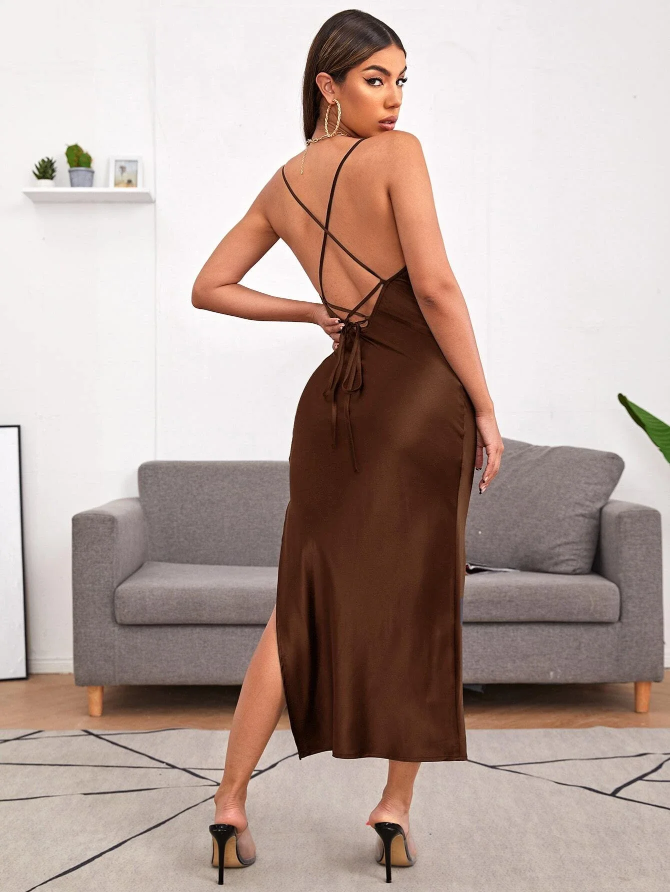 

Crisscross Back High Split Dress